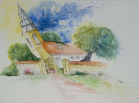 "Kirche in Tiefurt/Weimar"
30 x 40 cm Aquarell, 160 Euro
(Malreise mit Ekkehard Hofmann)