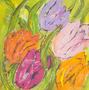 "Tulpen", Mixed Media, 40x40 cm, 180 Euro